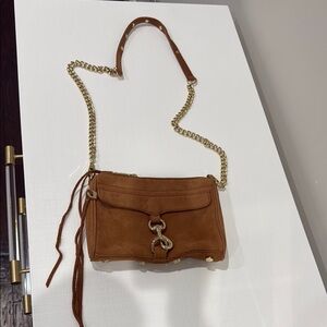 Tan Leather Crossbody Bag with Gold Chain Strap